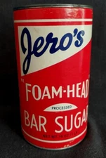 Vtg Jero’s Foam Head Bar Sugar Tin Can Cocktail Mixer Country Store Advertising