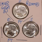 1948 P D S ROOSEVELT DIME GEM BU SET  P&D FULL BANDS KEY DATES! 480327