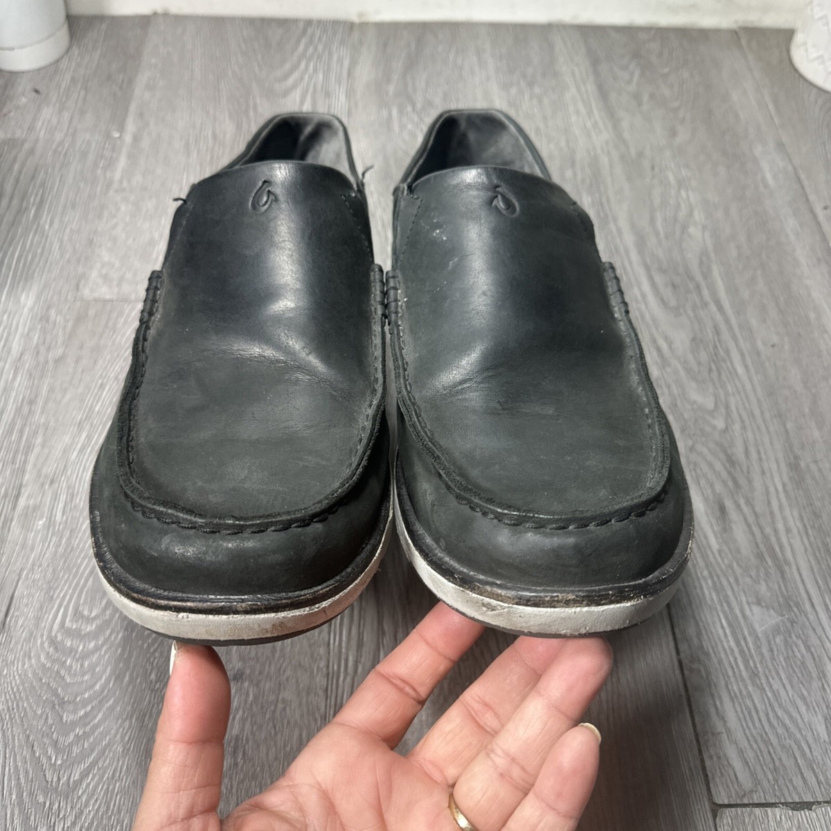OluKai Kalia Slip-On Comfort Shoes Black Leather Men