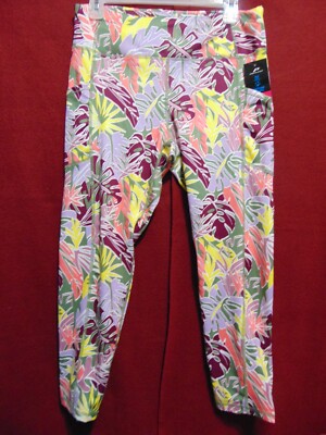 Pro Player Size XL TROPICAL FOLIAGE Mstr Wicking Workout 7/8 Yoga Leggings NWT