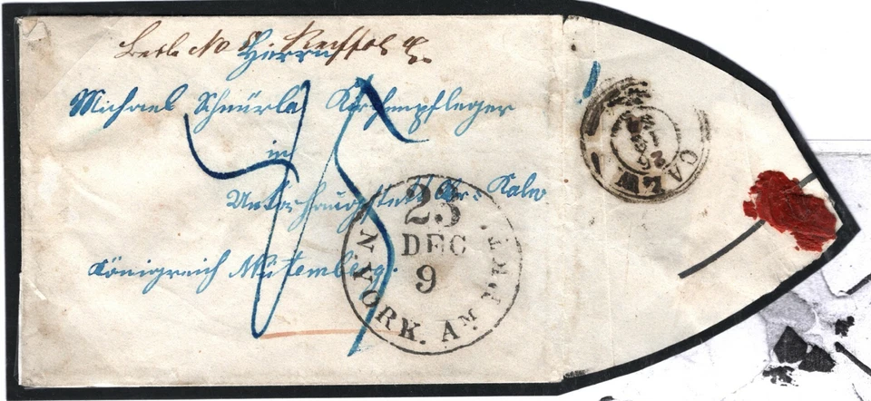 USA Transatlantic Cover 1856 GERMAN STATES *Calw* CHRISTMAS DAY Delivery 31.5 - Image 4 of 4