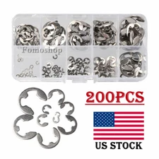 200PCS Stainless Steel E Clips C Circlip Retaining Ring Kit 1.5 - 10mm Assorted