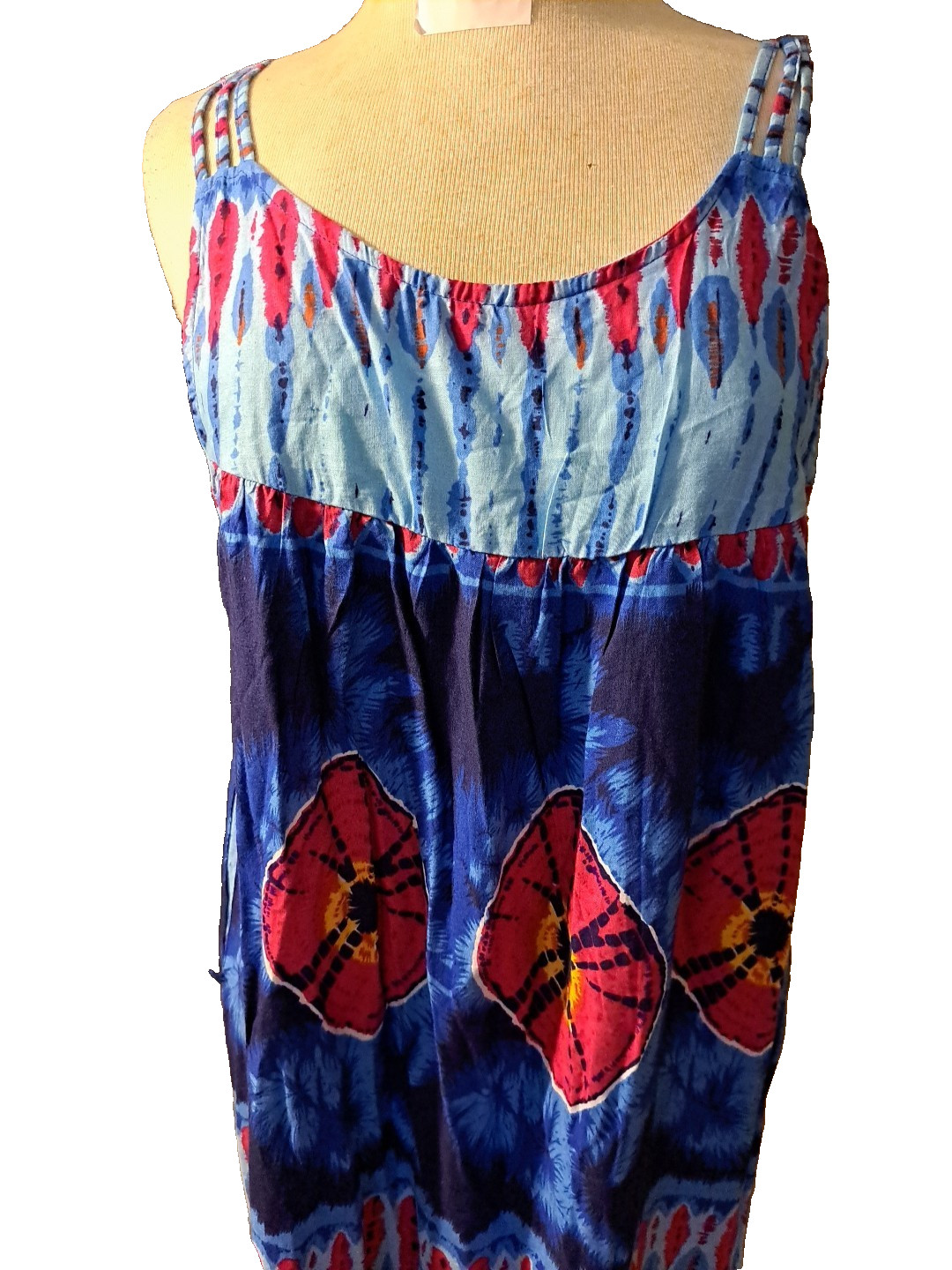 DIVA Maxi Sun Dress Women M Tie Dye Spaghetti Straps Lightweight Tropical Retro