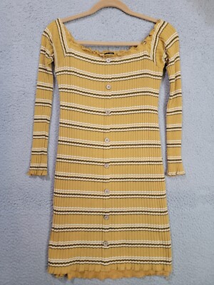 Rue21 Off The Shoulder Yellow Striped Dress XL Bodycon Pencil Cotton Blend  | eBay