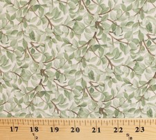 Beautiful Birds Green Leaves Branches Vines Cream Cotton Fabric Print D505.18
