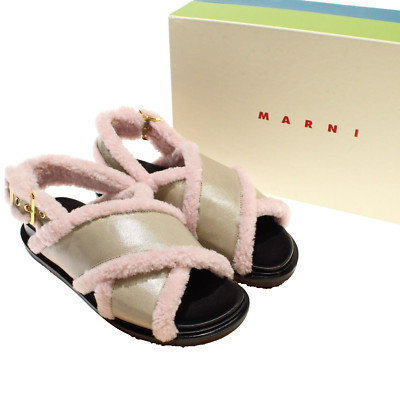 Marni NWB Sheepskin-Lined Chunky Leather Sandals Size 38.5 US 8.5 in Beige/Pink