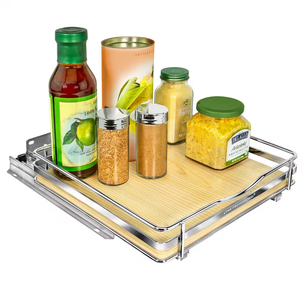 Elite Pull Out Spice Rack Organizer for Cabinet,10-1/4 In. Wide, Wood-Chrome