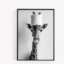 Funny bathroom giraffe toilet roll head bath Print Picture Poster Unframed a4