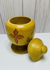 Rare Vintage Anal FIESTA Hand Carved / Painted Ecuador Wooden Flower Jar W/ Lid