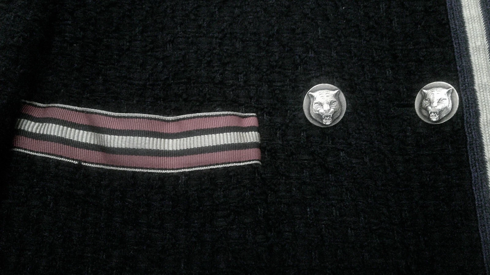 GUCCI Giacca tweed nera testa di tigre con bottoni taglia 38