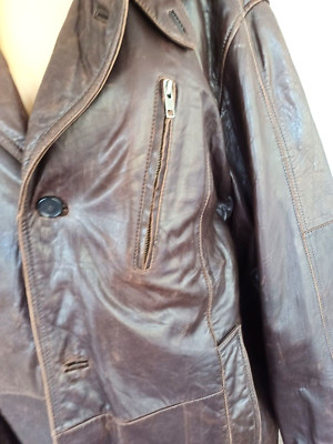 Danier Men's Vintage Brown Leather Zip Lined Thinsulate Coat Jacket US XL Button