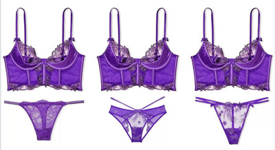Victorias Secret Very Sexy Starstruck Quarter Cup Bra Panty Garter Set - 32B