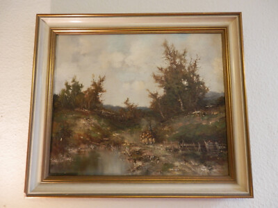 Original Willi Bauer 71cm x 61cm mit Rahmen Öl Leinwand 1980's Landschaftsgemäld