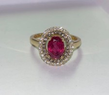 Rubellite and Diamond Double Halo Ring 14K Ye...