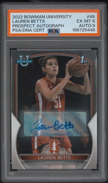 2022 Bowman Chrome University Prospect Auto #49 Lauren Betts PSA 6 Dna Auto 9