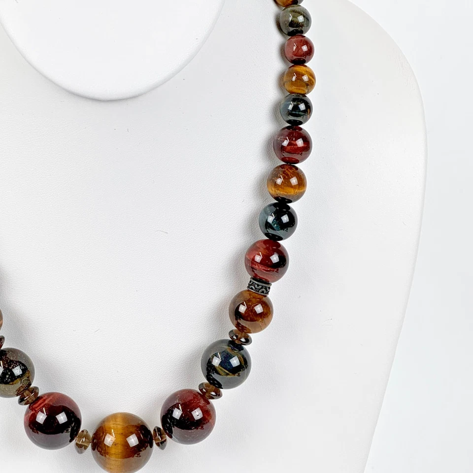 Colar de pedra preciosa esterlina graduado olho de tigre ouro azul vermelho 925 Barse - Imagem 3 de 4