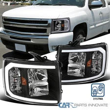 Fits 2007-2013 Chevy Silverado 1500 2500HD 3500HD LED Strip Headlights Black