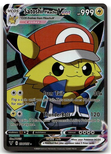 Pokemon TCG Satoshi Poncho Pikachu VCOS Cosplay Custom Full Art Shiny Holo Card - Picture 1 of 2