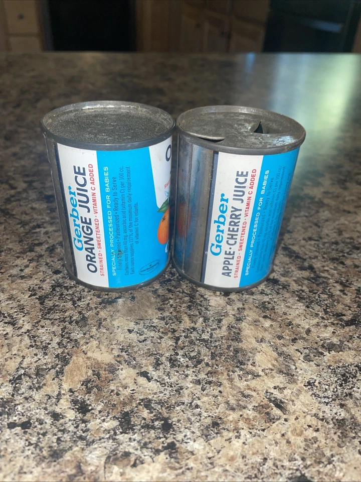 2 Vintage 60's Gerber Play Food Baby Orange Juice / Apple Cherry 4.2 oz Cans - Image 4 of 4