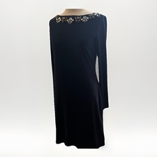 Vince Camuto Navy Short Sleeve Sheath Cocktail Dress Rhinestones Size 4