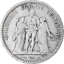 [#891601] Coin, France, Hercule, 5 Francs, 1871, Bordeaux, VF, Silver, KM:820.2
