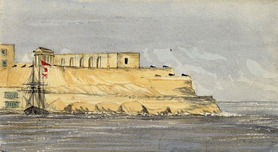 Fort Saint Elmo Malta Aquarell Gemälde 1870 Cmdr A.M. Causton RN Original