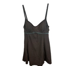 Vintage 90s Le Cove Womens Brown Blue Polka Dot Swim Dress Size 14