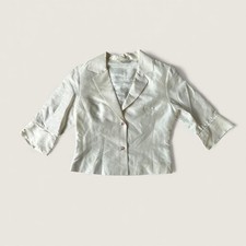 Vintage Bernini Raw Silk Cropped Blazer White Bows 3/4 Sleeve 90s