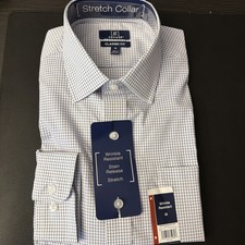 George Classic Dress Shirt NEW Blue / White Check Pattern , Medium 38-40