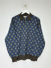 Suéter Emporio Armani Vintage Años 90 Patrón Argyle Cuello Botón Tejido Talla 52