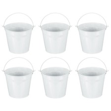 6 Pcs 5.9"x5.1" Small Metal Buckets with Handle Mini Galvanized Bucket White