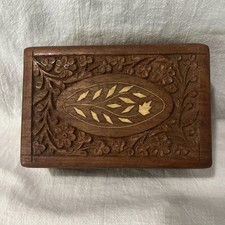 Vintage 1970  s India Hand Carved Wooden Trinket/Jewelry Box Hinged  Lined