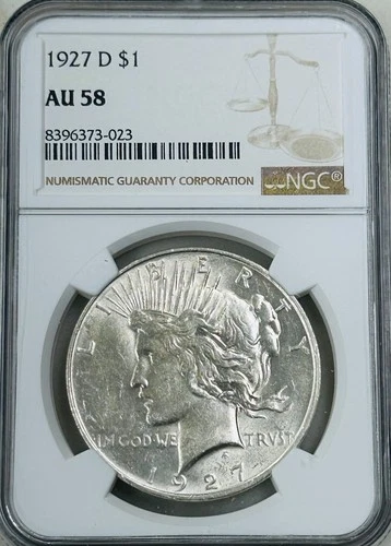 1927 D Peace Silver Dollar NGC AU58 Tough Date Peace