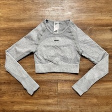 Gymshark Flex Sports Long Sleeve Crop Top Womens Small Grey Marl Gray Gym Shirt