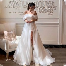 Elegant Off The Shoulder Organza Bridal Grown A Line Wedding Dresses Side Slit