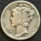 1938 Philadelphia Mint Silver Mercury Dime