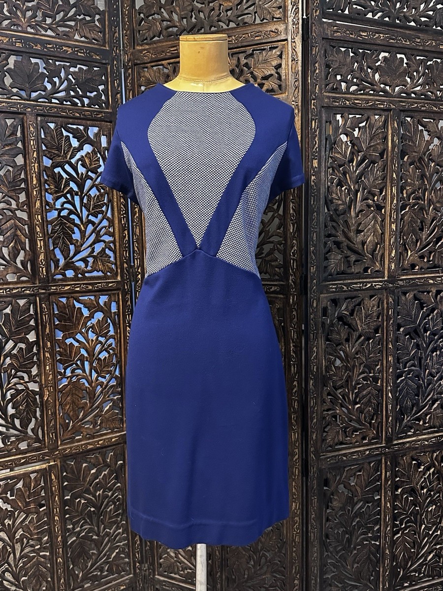 Gianni Bini Blue Knee Length Dress with Blue & White Contrast Panels