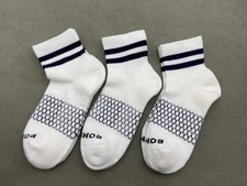 3 Pairs Women Size M Black stripes Bombas Honeycomb White Quarter Socks