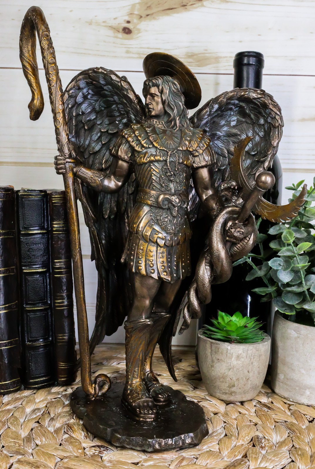 Ebros Saint Raphael The Archangel Holding Healing Staff Statue 13"H Figurine