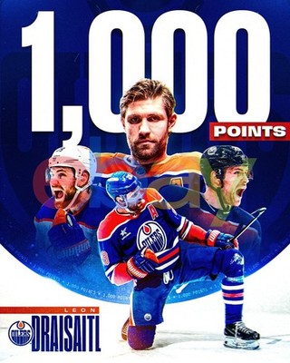 Leon Draisaitl 1000 Career Points Edmonton Oilers 8x10 NHL Hockey Photo