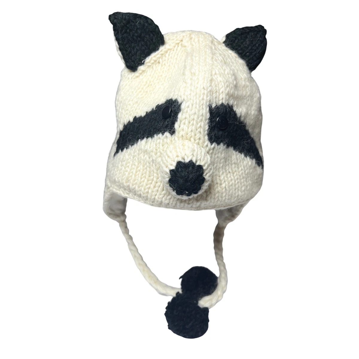 ECHO Ivory Cable Knit “Asiatic” Raccoon Pom-Pom Beanie, NWT!! raccoon beanie products for sale | eBay main image 4