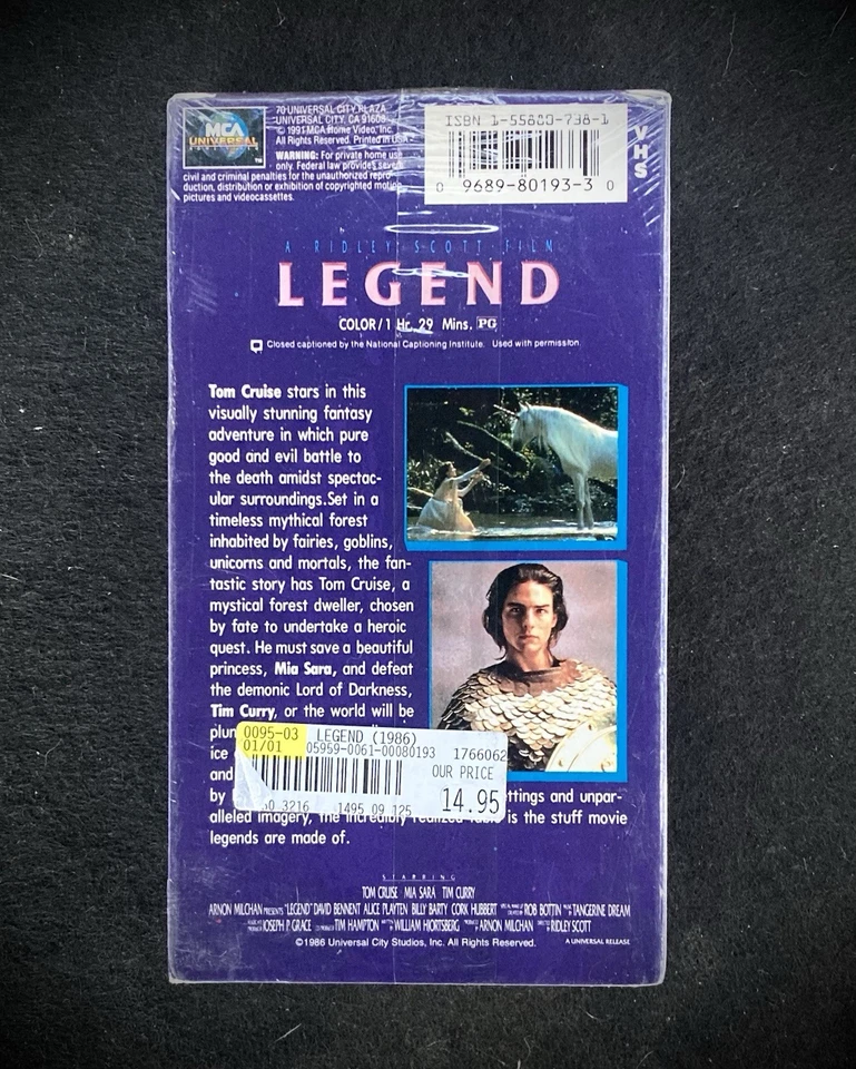 Factory Sealed VHS"LEGEND" Tom Cruise Tim Curry RARE MCA Watermarks - Image 2 of 4