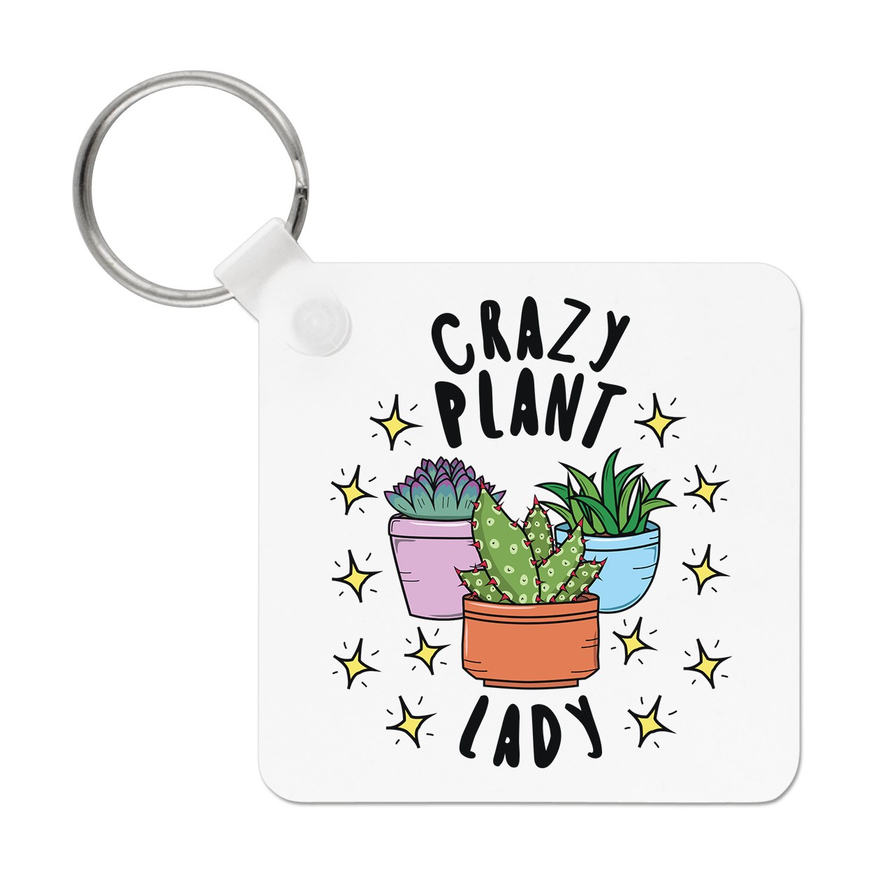 Crazy Plant Lady Stars Keyring Key Chain - Funny Joke Mothers Day