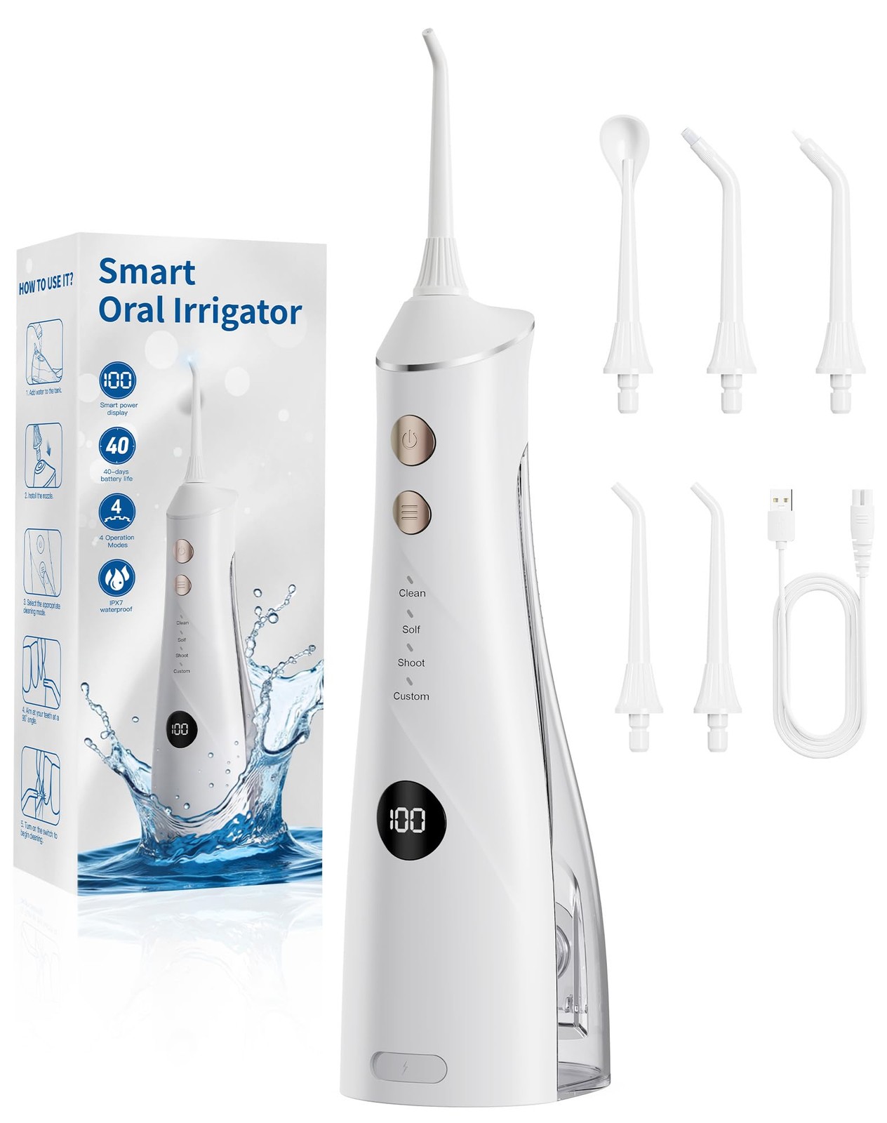 Water Flosser for Teeth Cordless Oral Irrigator 5 Jet Tips and 4 Modes Dental