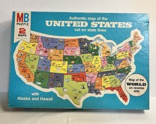 Vintage 1975 Milton Bradley United States Puzzle / World Map 2 Sided 20  x14  
