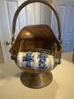 Vintage copper brass lion head fireplace coalbin pail — photo 3