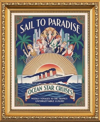 ART DECO OCEAN STAR CRUISES - URLAUBSREISE - GERAHMTES BILD ODER A4 DRUCK 086-G