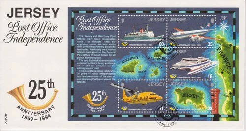 Unaddressed Jersey FDC First Day Cover 1994 Post Office Independence Sheet