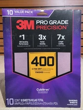 10PK 3M Pro Grade Precision 9 In. x 11 In. 400 Grit Sandpaper Sheet with No-Slip