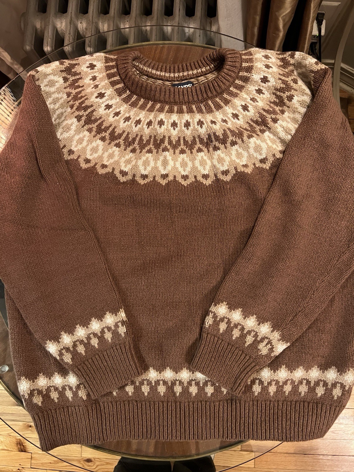 LANDS END Men's Nordic Fair Isle Sweater XL,  Brown. BRAND NEW